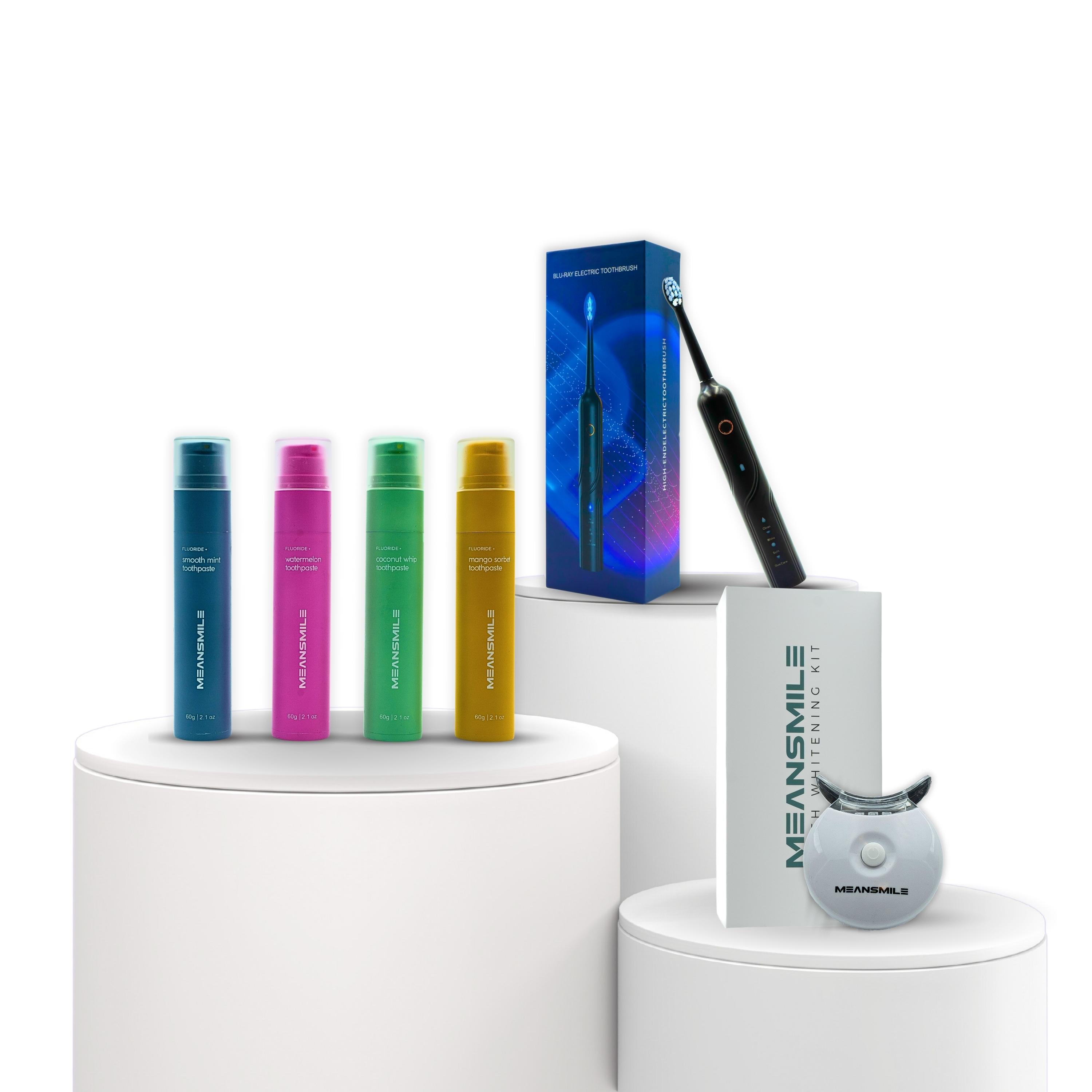 Fruchtzahnpasta + Elektrische Schallzahnbürste + LED Whitening Kit - SPARE IM BUNDLE